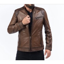 Derimont Deri Kahve Düz Erkek Deri Mont