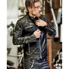 Derimont Deri Omuz Desenli Erkek Deri Mont