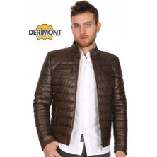 Derimont Deri Erkek Kahve Şişme Deri Ceket