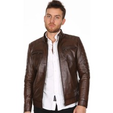 Derimont Deri Erkek Kahve Hakim Yaka Deri Mont