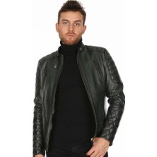 Derimont Deri Erkek Yeşil Spor Deri Ceket