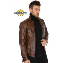 Derimont Deri Erkek Düz Spor Model Kahve Deri Mont