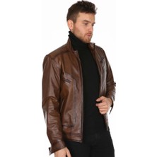 Derimont Deri Erkek Düz Spor Model Kahve Deri Mont
