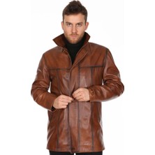 Derimont Deri Erkek Kahve Düz Model Deri Parka