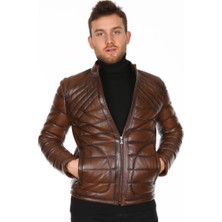 Derimont Deri Erkek Taba Şişme Deri Mont