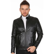 Derimont Deri Erkek Omuz İşlemeli Spor Deri Mont