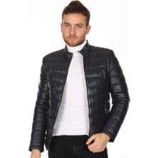 Derimont Deri Erkek Lacivert Şişme Deri Mont