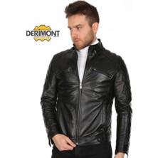 Derimont Deri Erkek Yaka Kemerli Yan İşleme Deri Mont