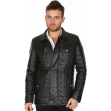 Derimont Deri Erkek İşlemeli Siyah Deri Mont