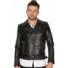 Derimont Deri İngiliz Yaka Kemerli Erkek Deri Mont