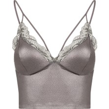 Penti Parlak Gri Luna Leather Bralet