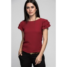 Miss Lusi 7222201 Kobe Fırfırlı Kısa Kol Bluz BORDO