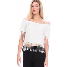 Miss Lusi 8181191 Şile Bezi Kolu Ve Etek Ucu Boncuk Dantel Bluz