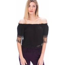 Miss Lusi 8181191 Şile Bezi Kolu Ve Etek Ucu Boncuk Dantel Bluz