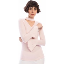 Miss Lusi 8490978 Yumoş Pencereli Kolu Volanlı İncili Bluz