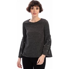 Miss Lusi 8490985 Yumoş Kolu Geniş Volanlı İncili Bluz