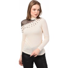 Miss Lusi 8490986 Yumoş Tek Omuzu Tül İncili Bluz