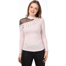 Miss Lusi 8490986 Yumoş Tek Omuzu Tül İncili Bluz