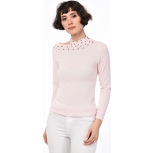 Miss Lusi 8490936 Yumoş Tek Omuzu Açık İncili Bluz