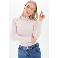 Miss Lusi 9100936 Yumoş Tek Omuzu Açık İncili Bluz PUDRA