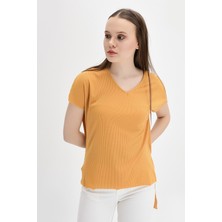 Miss Lusi 9132735 Kaşkorse V Yaka Salash Kısa Kol Bluz HARDAL