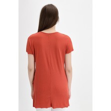 Miss Lusi 9132735 Kaşkorse V Yaka Salash Kısa Kol Bluz KIREMIT