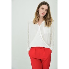 Miss Lusi 9092876 Kobe Gömlek Yakalı Kruvaze Cepli Tunik EKRU