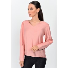 Miss Lusi 9151526 Bodrum Kum.Arkası Kolu Düğmeli Bluz GUL KURUSU