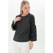 Miss Lusi 9100985 Yumoş Kolu Geniş Volanlı İncili Bluz  L