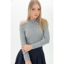 Miss Lusi 9100936 Yumoş Tek Omuzu Açık İncili Bluz  L