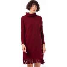 Miss Lusi 8422539 Akrilik Degaje Yaka Etekucu Püsküllü Elbise BORDO