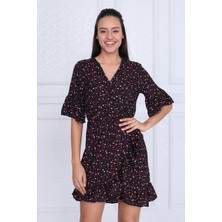 Miss Lusi 9331660 Dok.Viskon Kruvaze Yarım Kol Elbise  Desenlı S