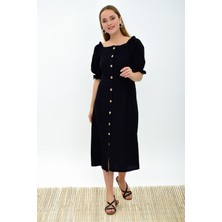 Miss Lusi 9301603 Bodrum K.Önü Düğmeli Balon Kol Elbise  S