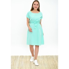 Miss Lusi 9303031 Dok.Viskon Beli Lastikli Yarasa Kol Elbise MINT