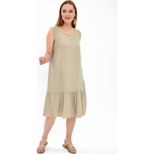 Miss Lusi 9303032 Dok.Eteği Fırfırlı Cepli Kolsuz Elbise VIZON