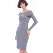 Miss Lusi 8434312 Kalın Lyc.Kaşkorse Omuzu Düşük Uzun Kol Elbise  Sm