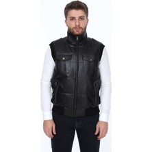 Deri Dante Cepli Siyah Erkek Deri Yelek