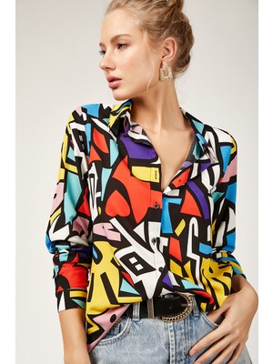 Bigdart 3721 Mix Grafik Desenli Viskon Gömlek