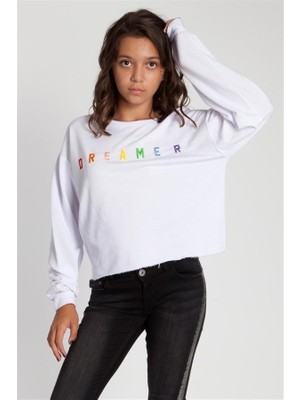 Bexy Eleta - Önü Nakışlı Beyaz Sweatshirt 160331-1