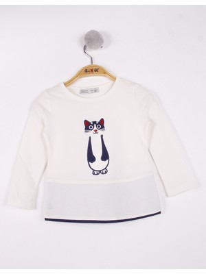 Toontoy Kız Çocuk Kedi Nakışlı T-Shirt