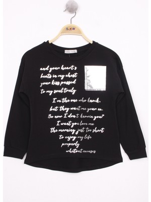 Toontoy Kız Çocuk Varaklı Cep Baskılı T-Shirt