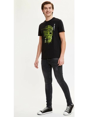 DeFacto Neon Renk Kuru Kafa Baskılı Slim Fit Tişört N3006AZ20SM