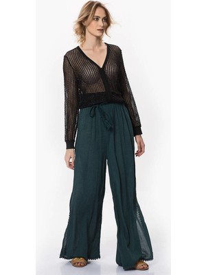 Roman Kadın Bol Yeşil Etnik Pantolon-Y1761116-046