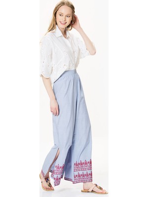 Roman Kadın Etnik Desenli Bol Paça Pantolon-Y1761112-036