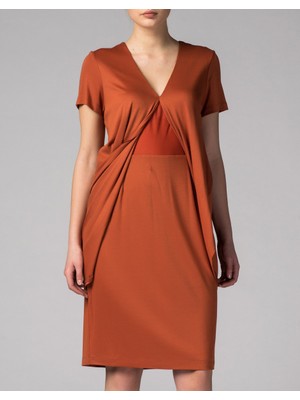 Roman Kadın Önü Kruvaze Oranj Elbise-Y1211216-016