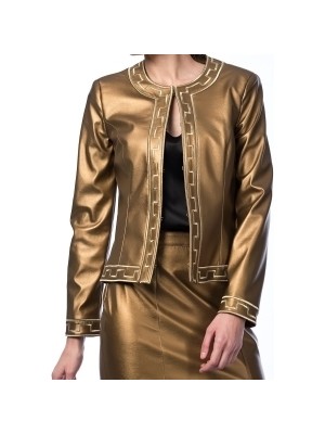 Roman Kadın Yaka Desenli Gold Ceket-K1516044-076