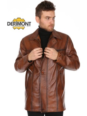 Deri Erkek Kahve Düz Model Deri Parka