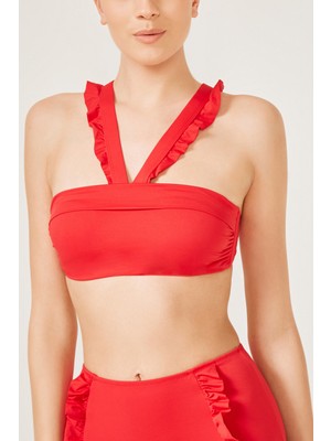 Penti Kırmızı Ruffled Bandeau Bikini Üstü