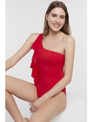 Penti Kırmızı Punica Tek Omuz Frill Mayo
