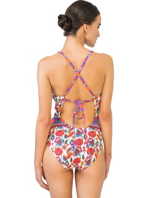 Bonesta Swimwear Karanfil Desenli V Yaka Mayo